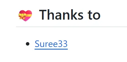 「Thanks to Suree33」と書かれたREADMEのスクリーンショット